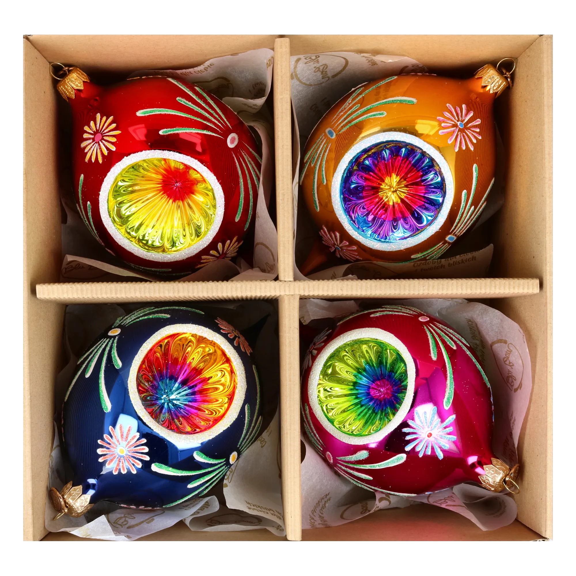 Colorful Christmas Set of 4 Colorful  Handmade Glass Christmas ornament. If 2024-331