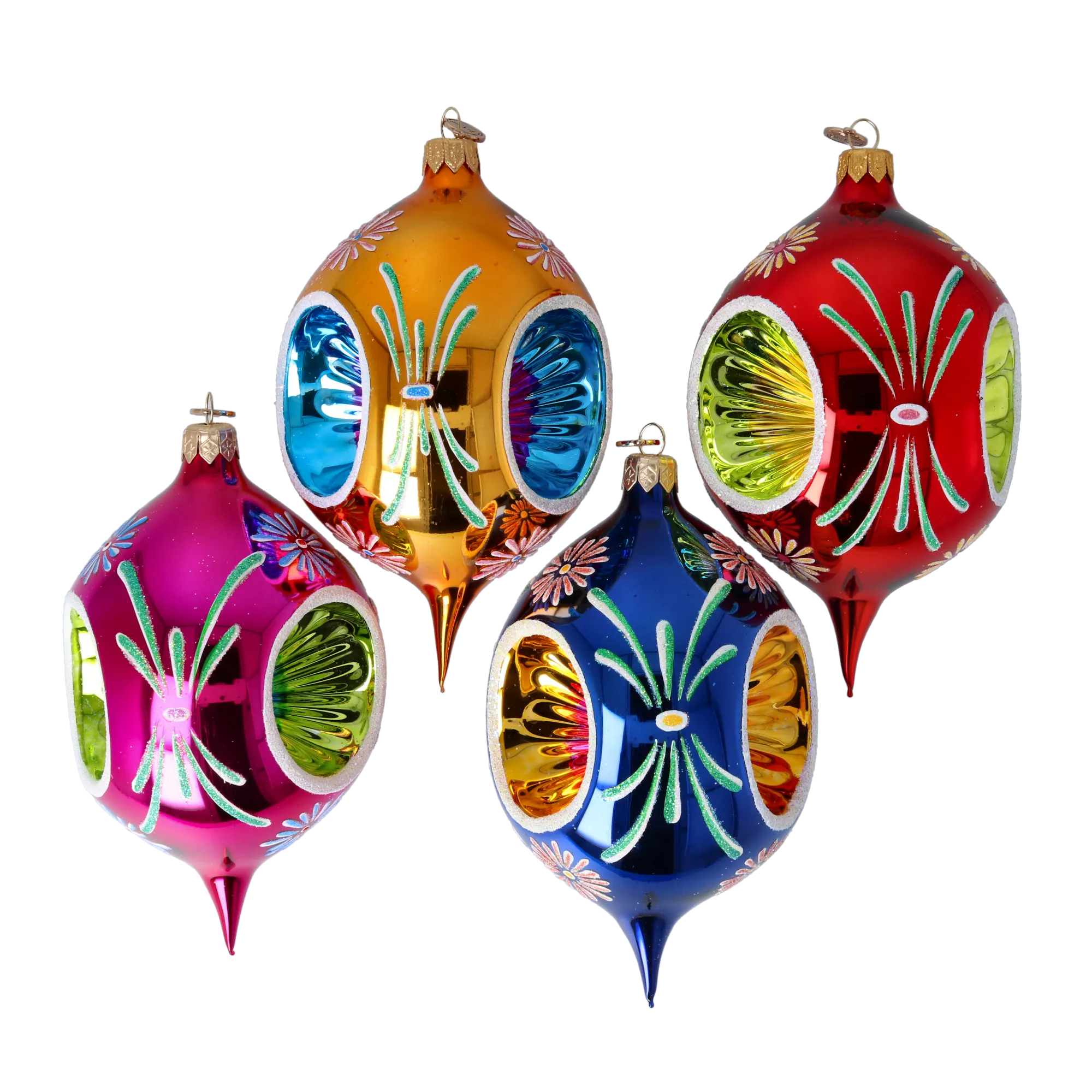 Colorful Christmas Set of 4 Colorful  Handmade Glass Christmas ornament. If 2024-331