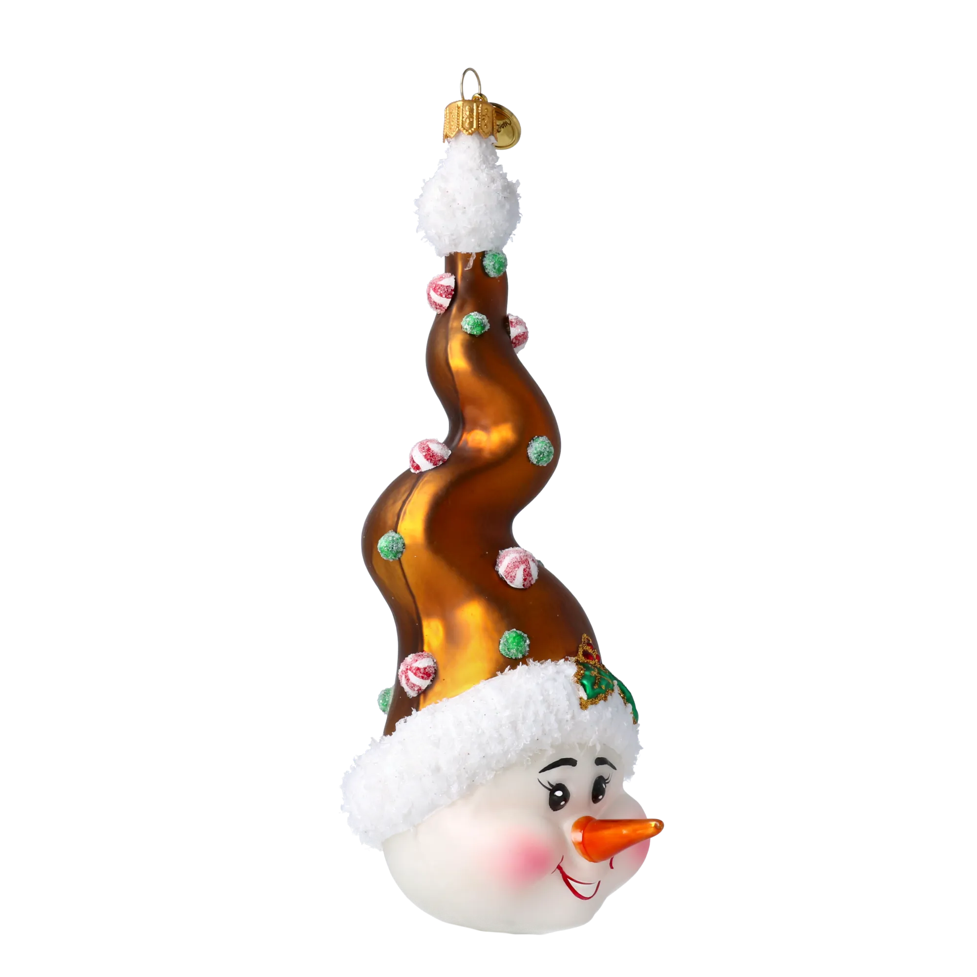 Candy Capped Snowman Handmade Glass Christmas ornament 2025-005