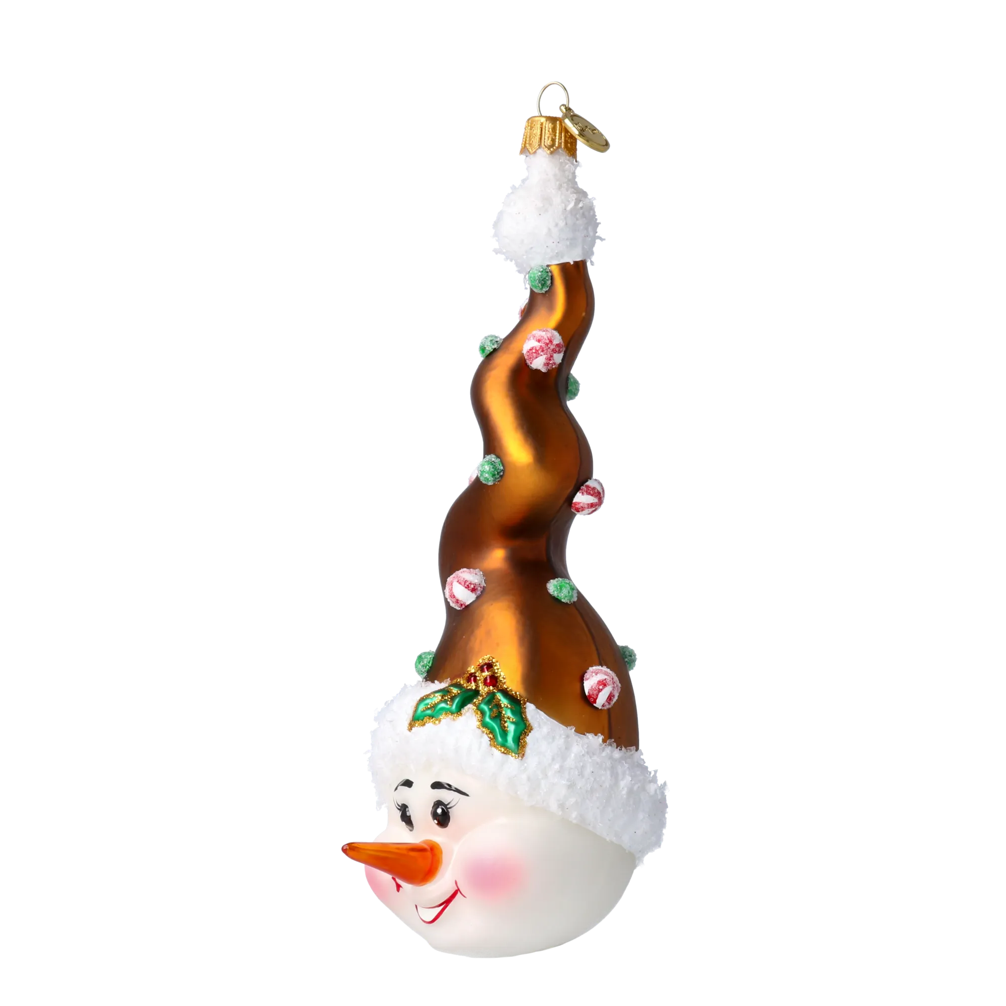 Candy Capped Snowman Handmade Glass Christmas ornament 2025-005