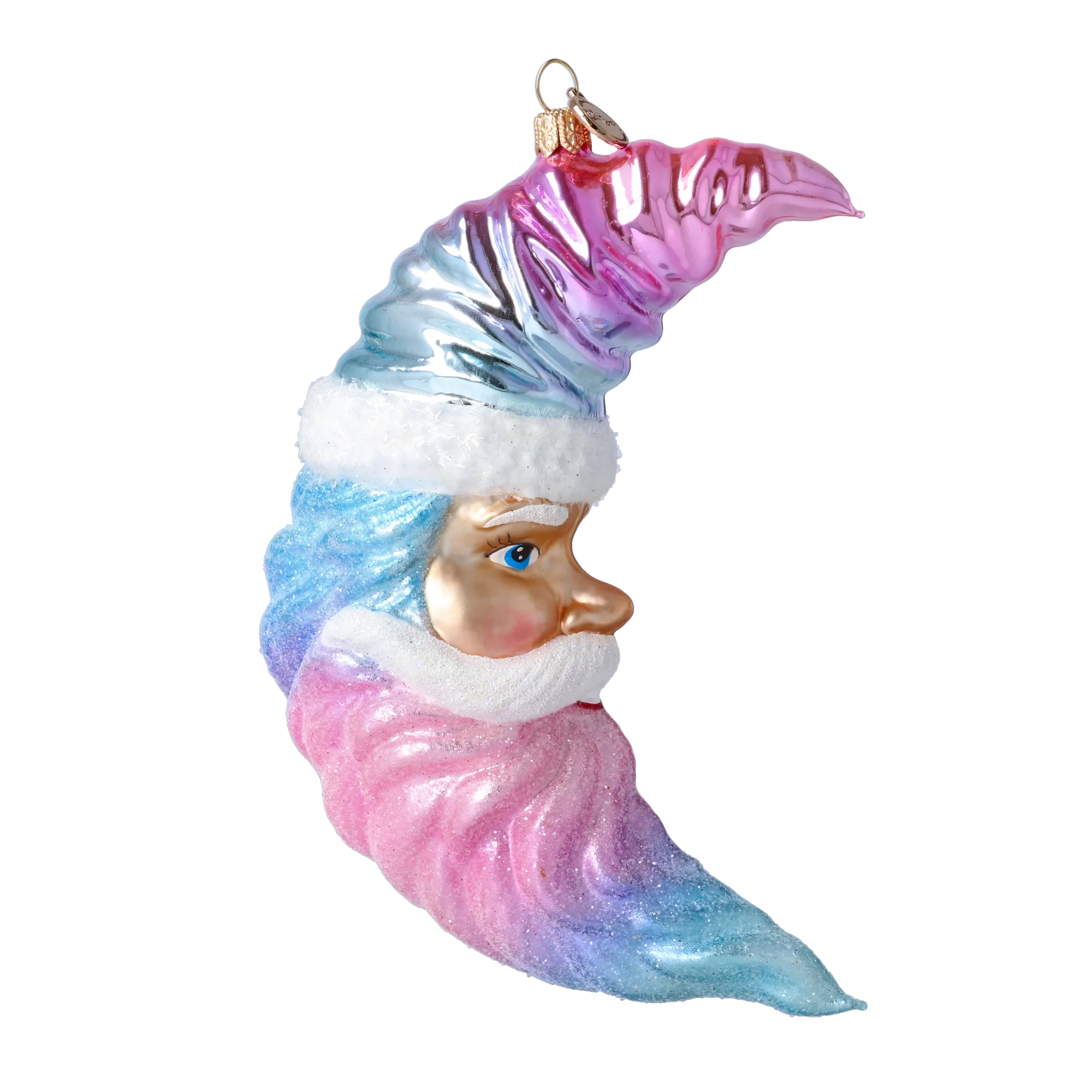 Sugar Moon ornament. Handmade Glass Christmas ornament. 2025-009