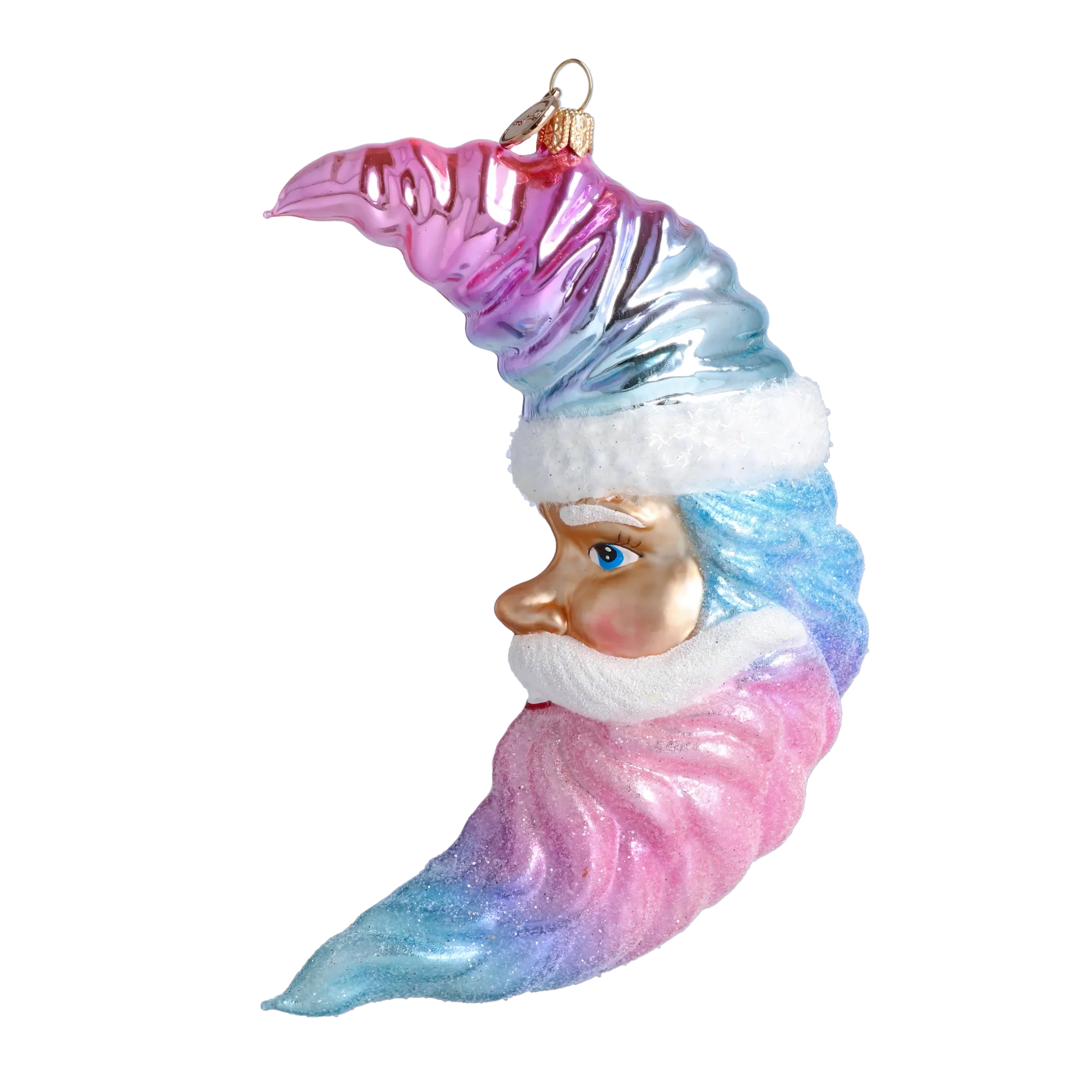 Sugar Moon ornament. Handmade Glass Christmas ornament. 2025-009