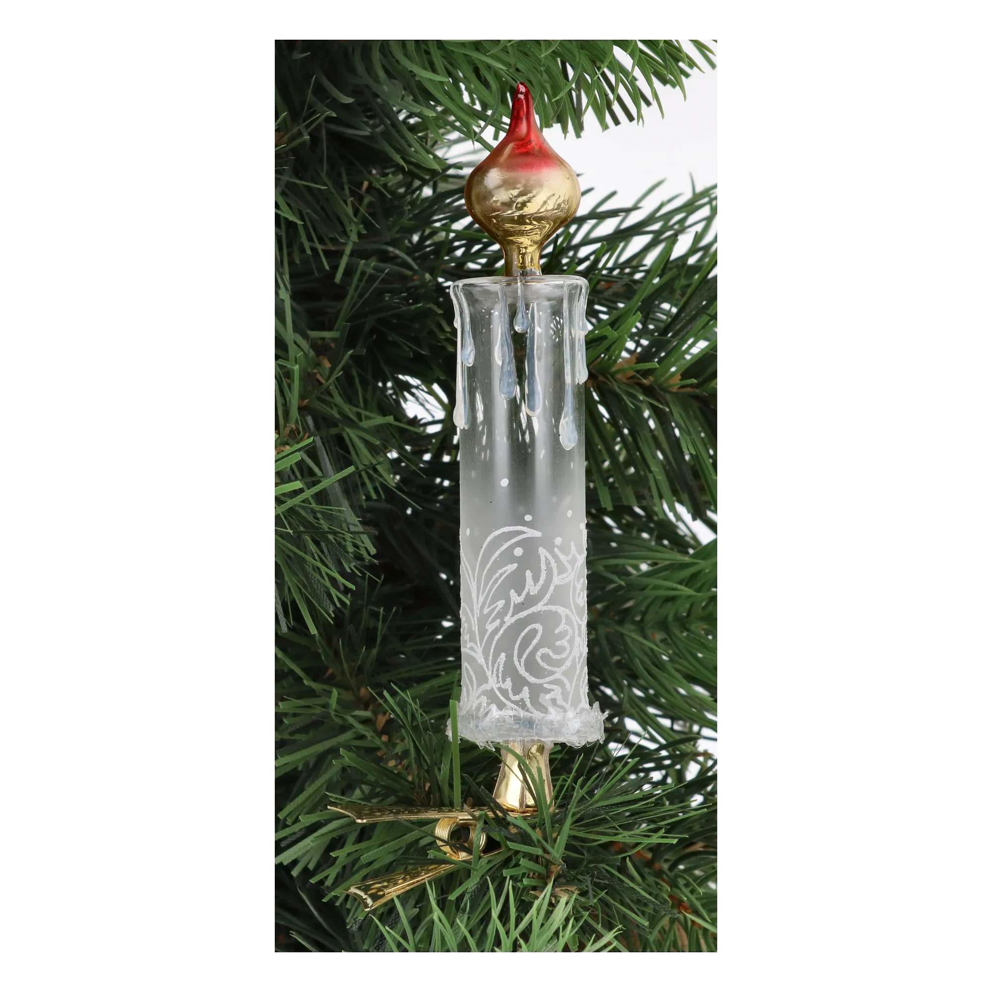 Frosted Crimson Flame Candle Premium christmas glass ornament 2025-015