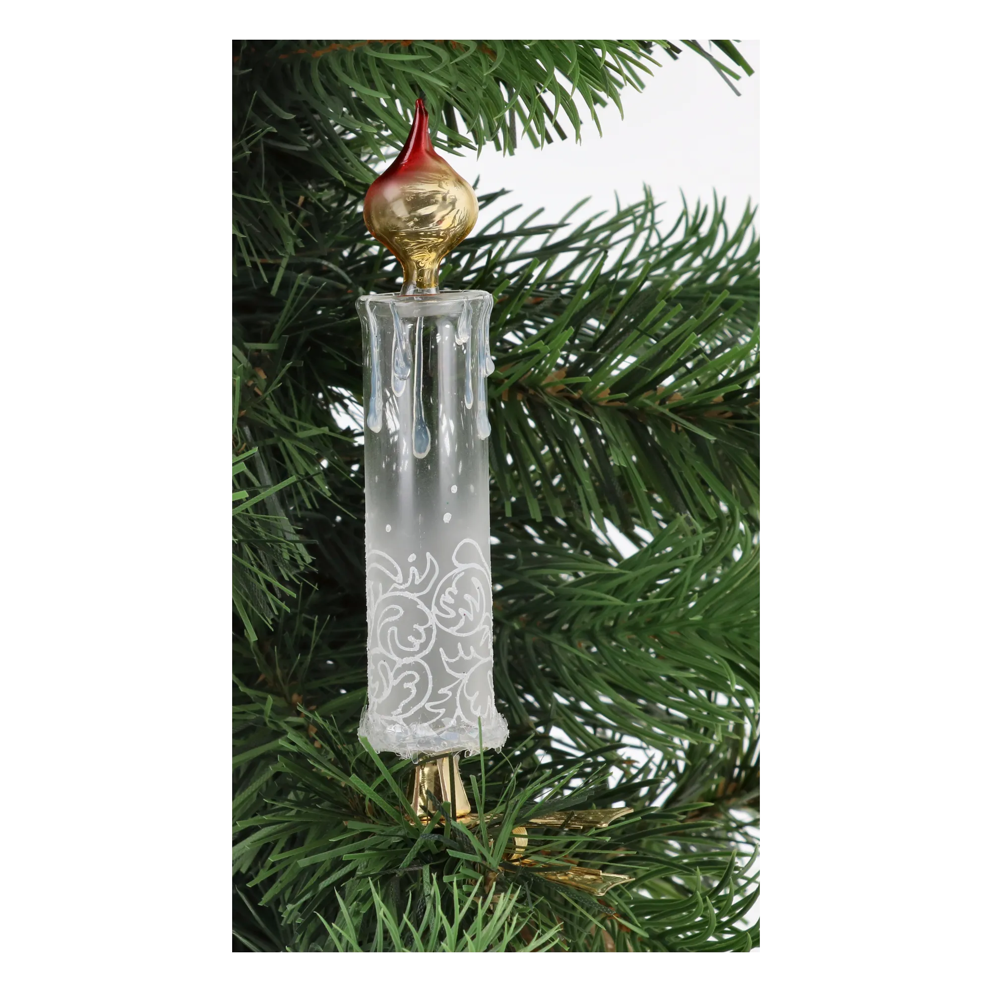 Frosted Crimson Flame Candle Premium christmas glass ornament 2025-015