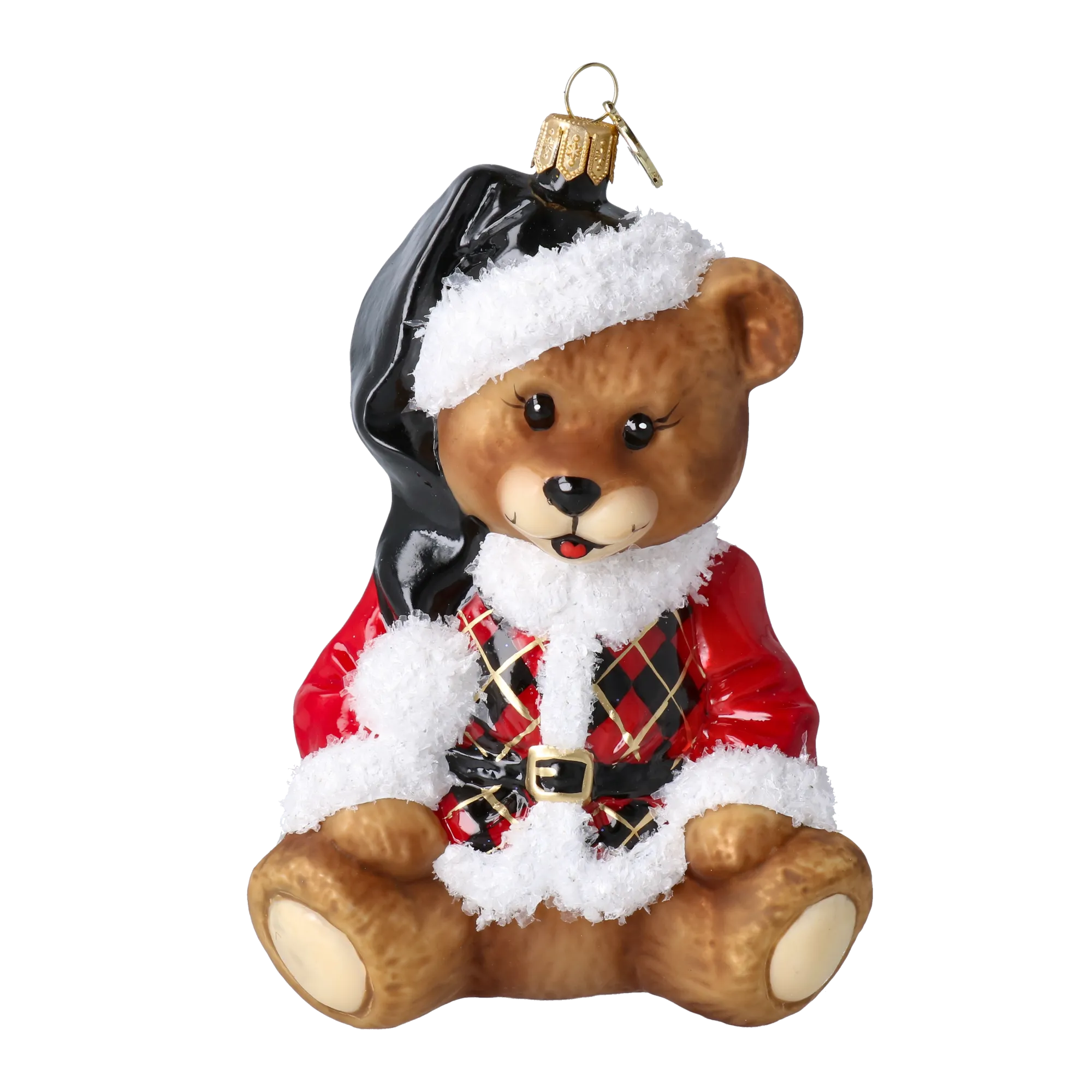 Crimson Harlequin Santa Teddy Premium christmas glass ornament 2025-032