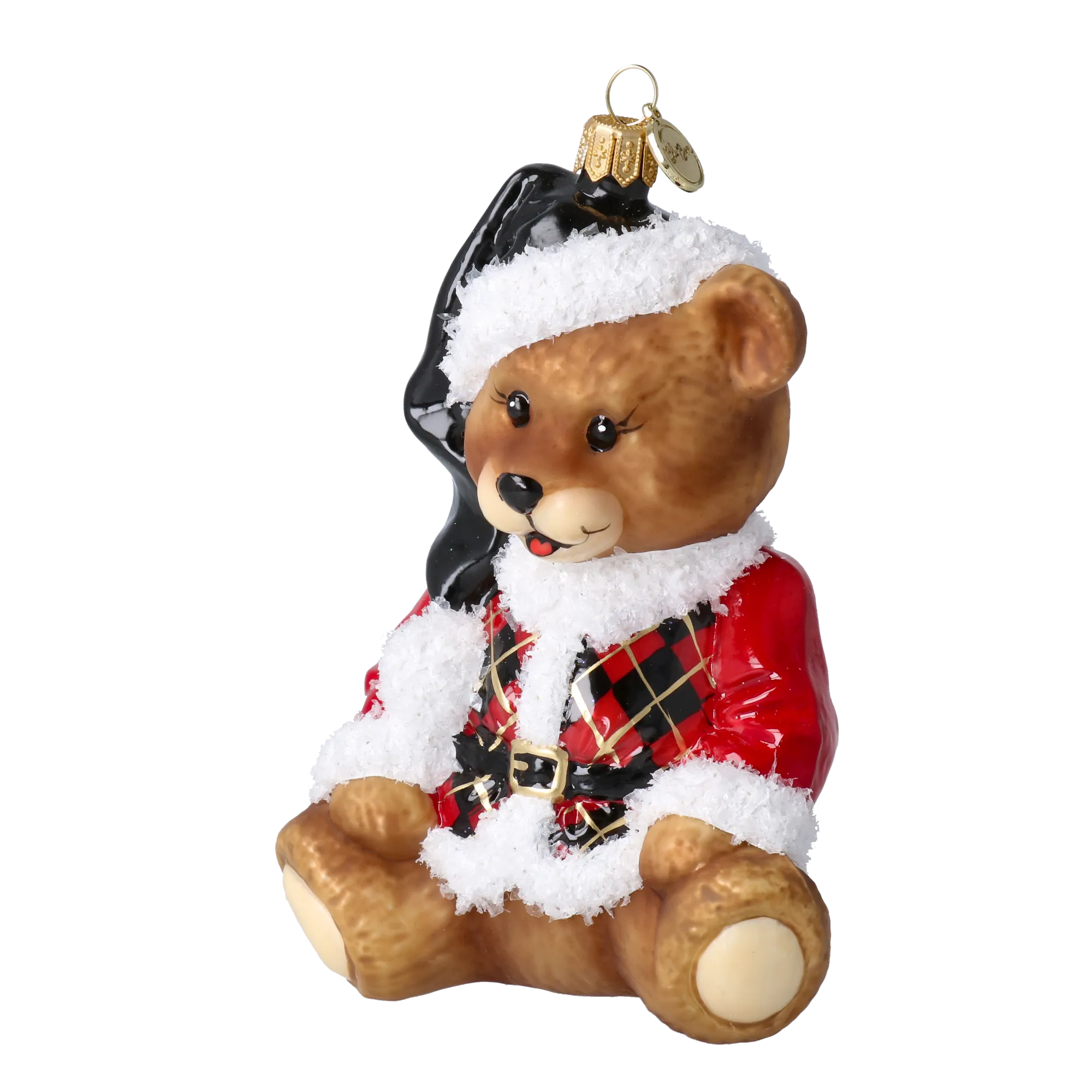 Crimson Harlequin Santa Teddy Premium christmas glass ornament 2025-032