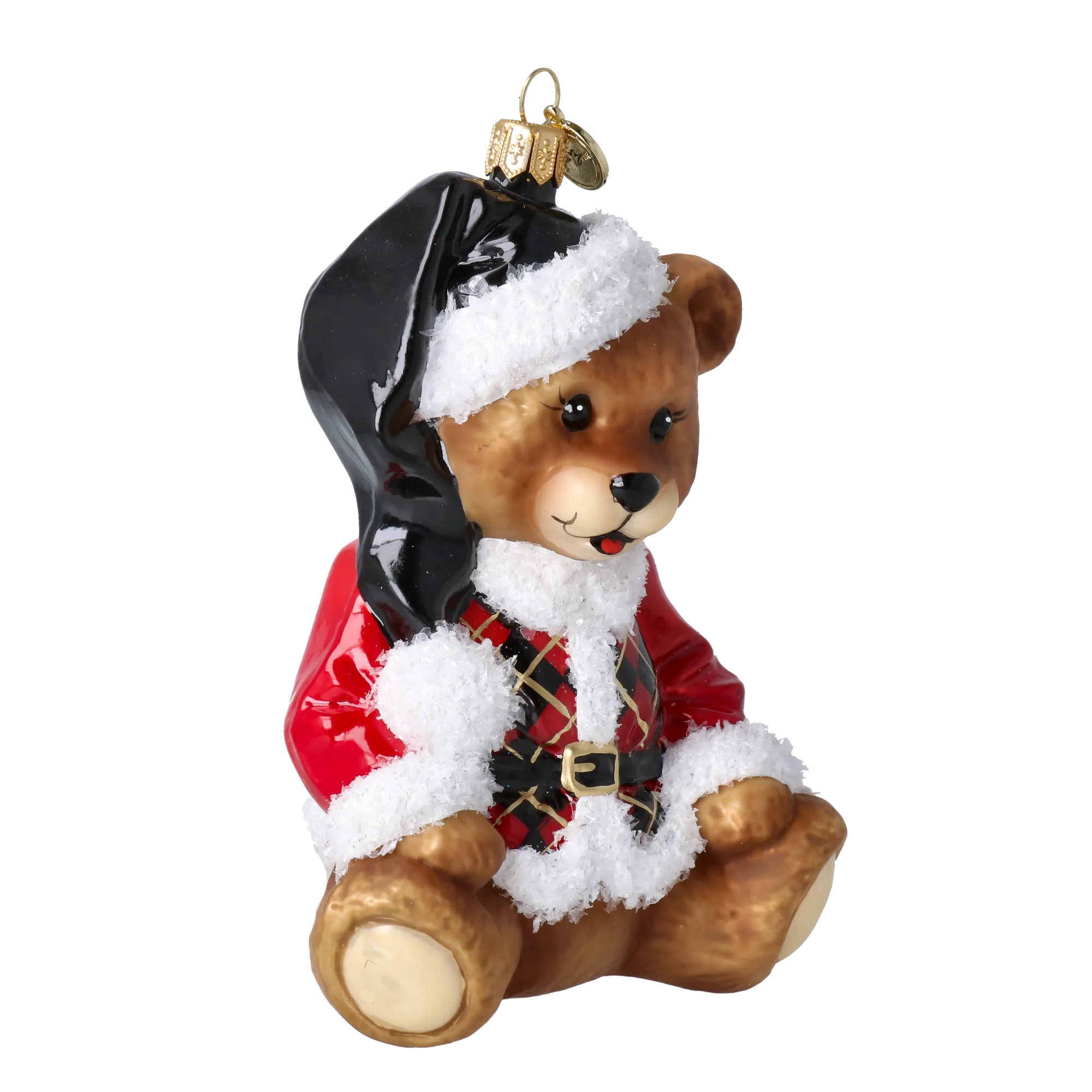 Crimson Harlequin Santa Teddy Premium christmas glass ornament 2025-032