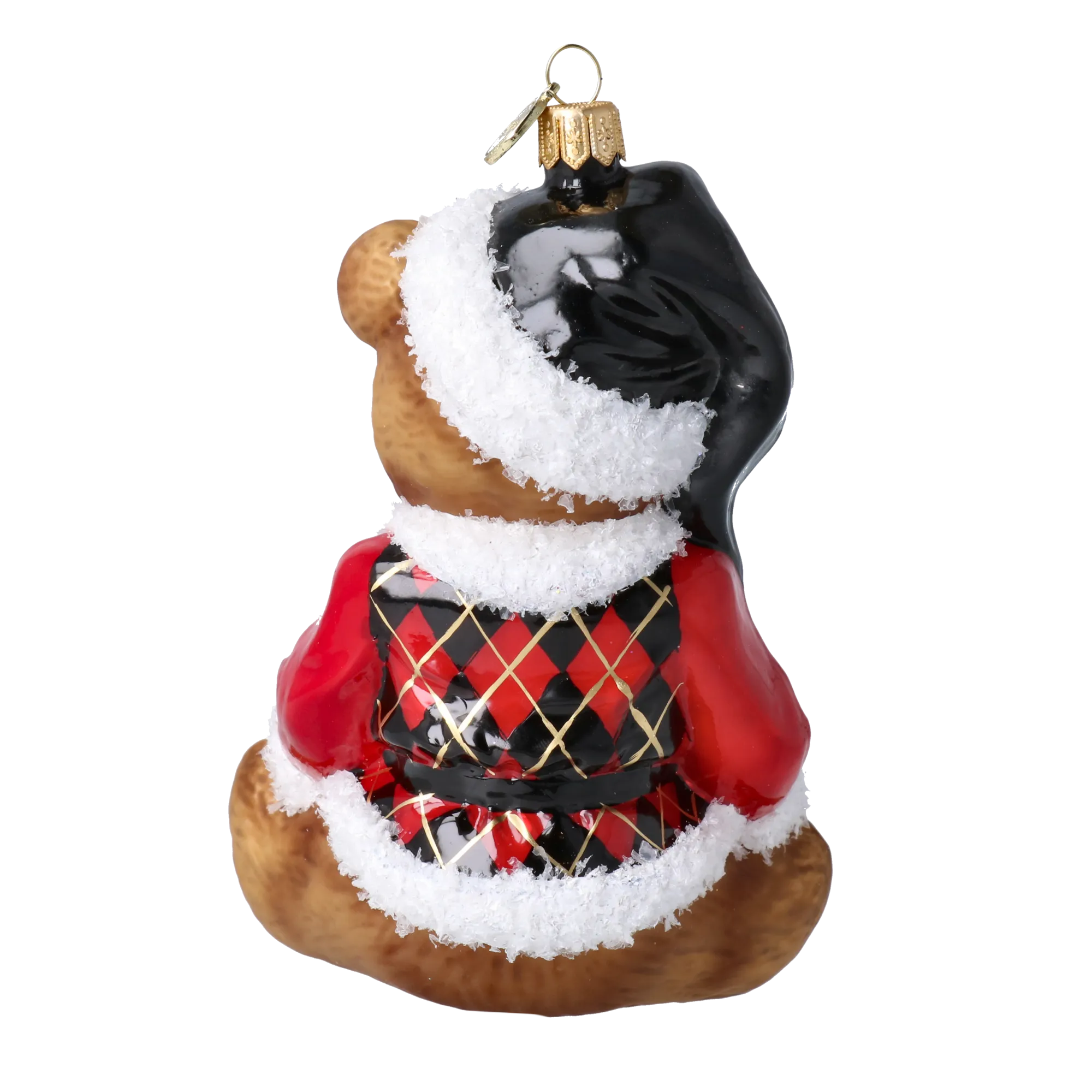 Crimson Harlequin Santa Teddy Premium christmas glass ornament 2025-032