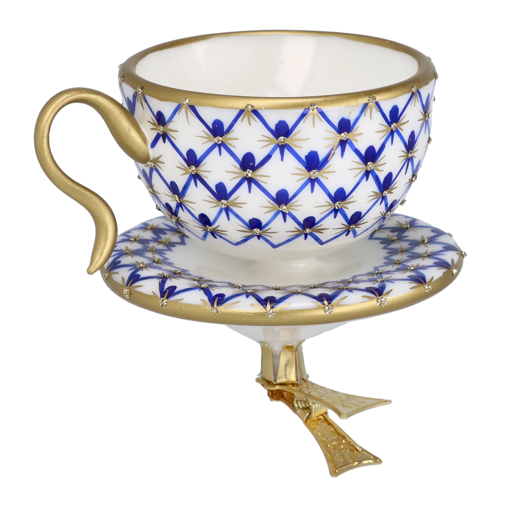 Imperial Azure Lattice | Hand-Painted Glass Ornament | Blubom 2025-042