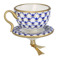 Imperial Azure Lattice | Hand-Painted Glass Ornament | Blubom 2025-042