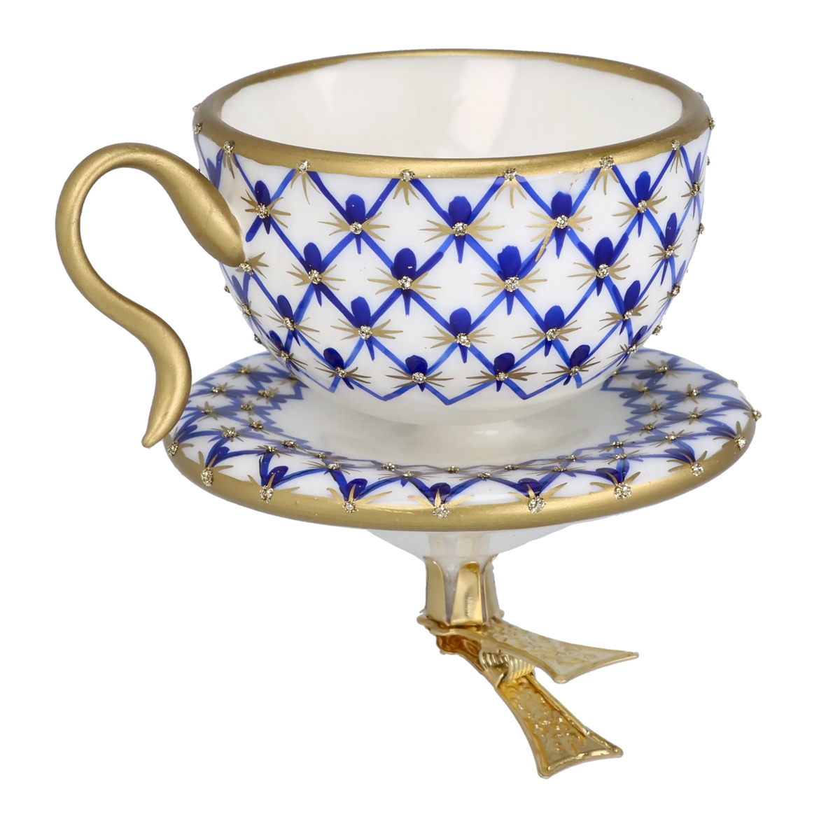 Imperial Azure Lattice | Hand-Painted Glass Ornament | Blubom 2025-042