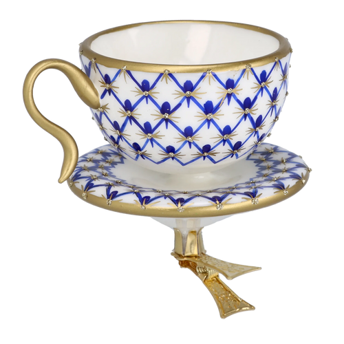 Imperial Azure Lattice | Hand-Painted Glass Ornament | Blubom 2025-042