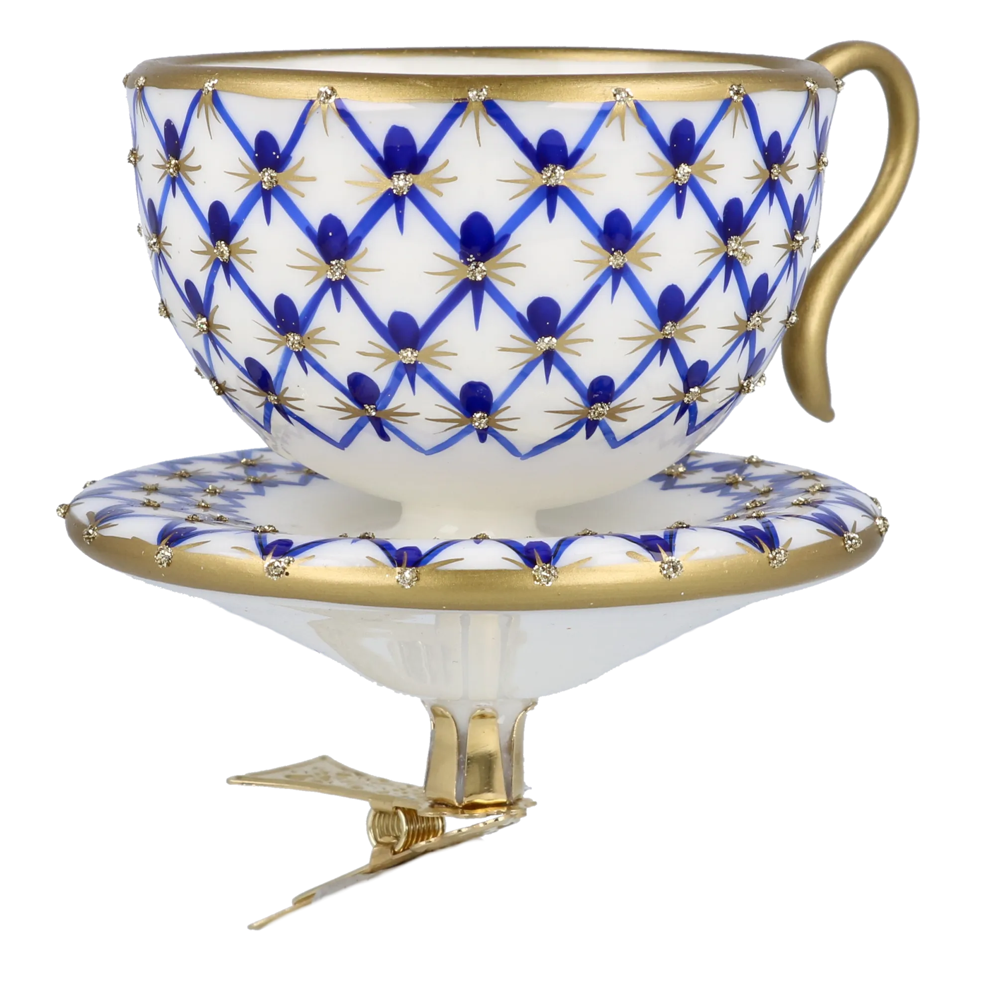 Imperial Azure Lattice | Hand-Painted Glass Ornament | Blubom 2025-042
