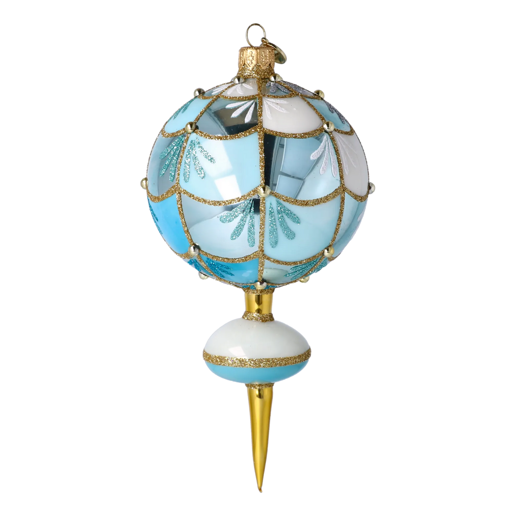 Azure Glacial Echo | Hand-Painted Glass Ornament | Blubom 2025-047