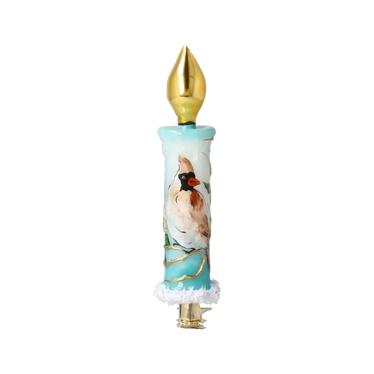 Zimowa Świeca z Kardynałem szklana ozdoba