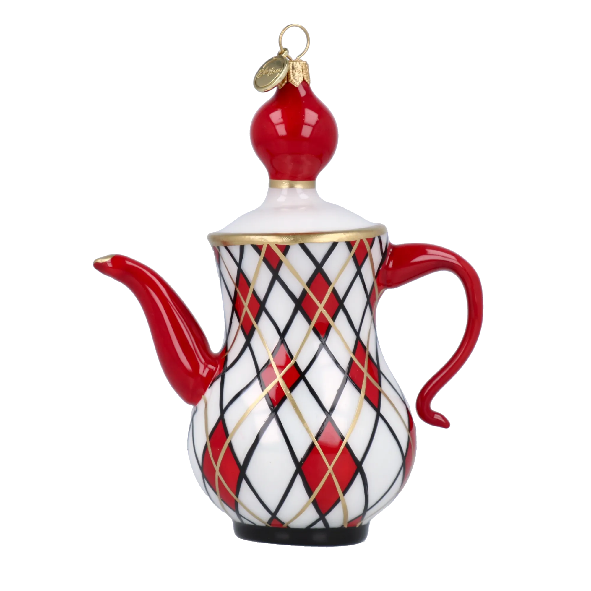 Crimson Harlequin Teapot Premium christmas glass ornament 2025-091