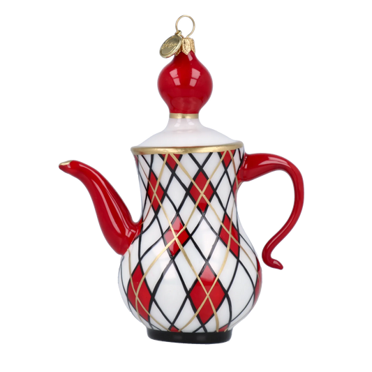Crimson Harlequin Teapot Premium christmas glass ornament 2025-091