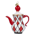 Load image into Gallery viewer, Crimson Harlequin Teapot Premium christmas glass ornament 2025-091
