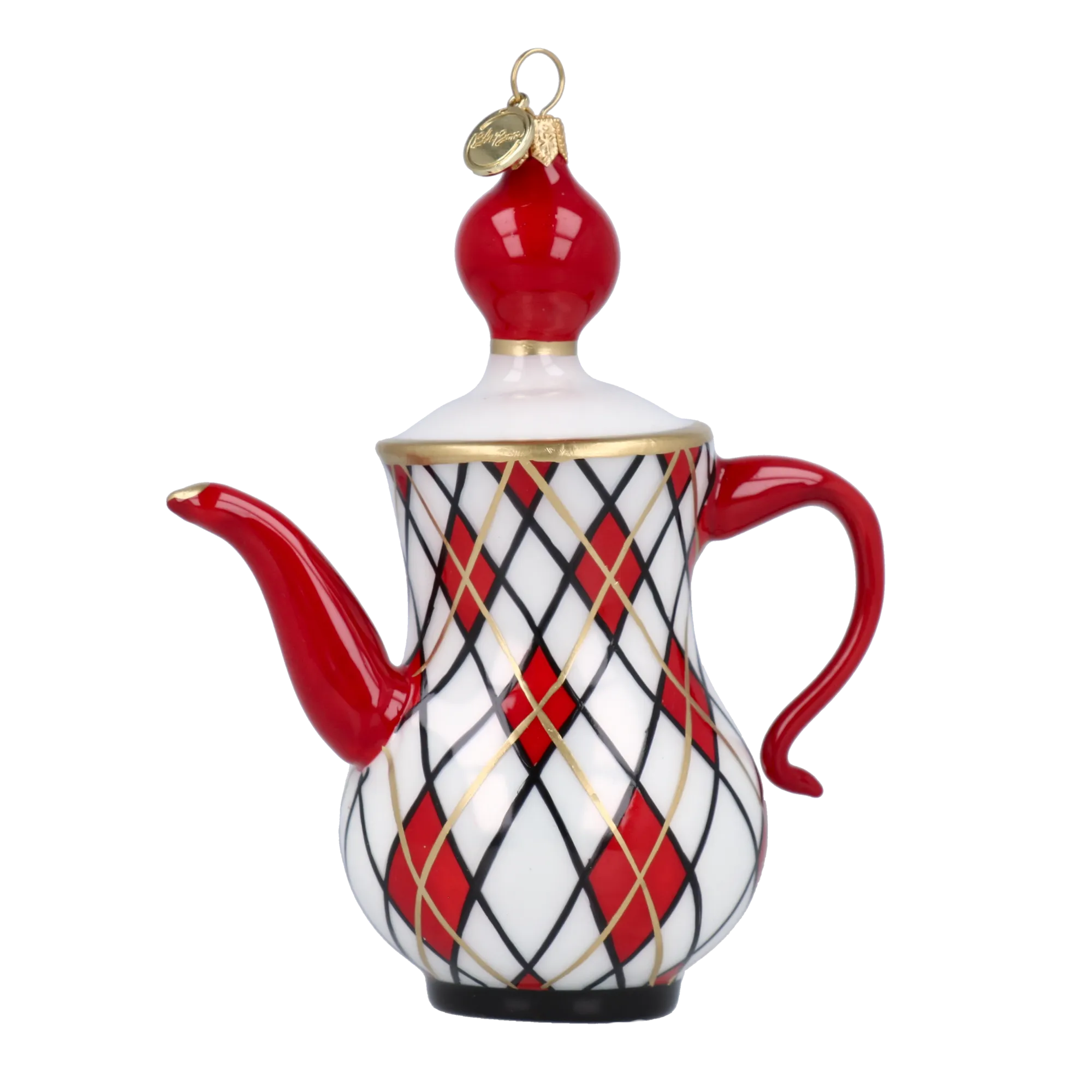 Crimson Harlequin Teapot Premium christmas glass ornament 2025-091