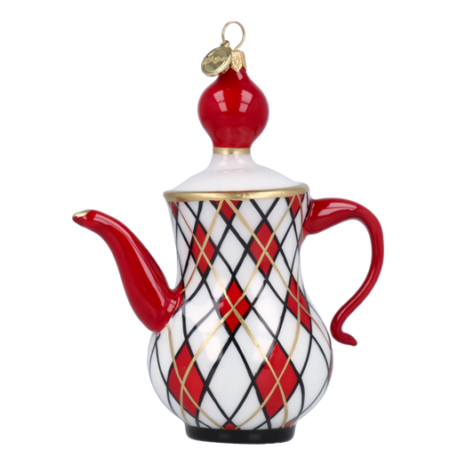 Crimson Harlequin Teapot Premium christmas glass ornament 2025-091
