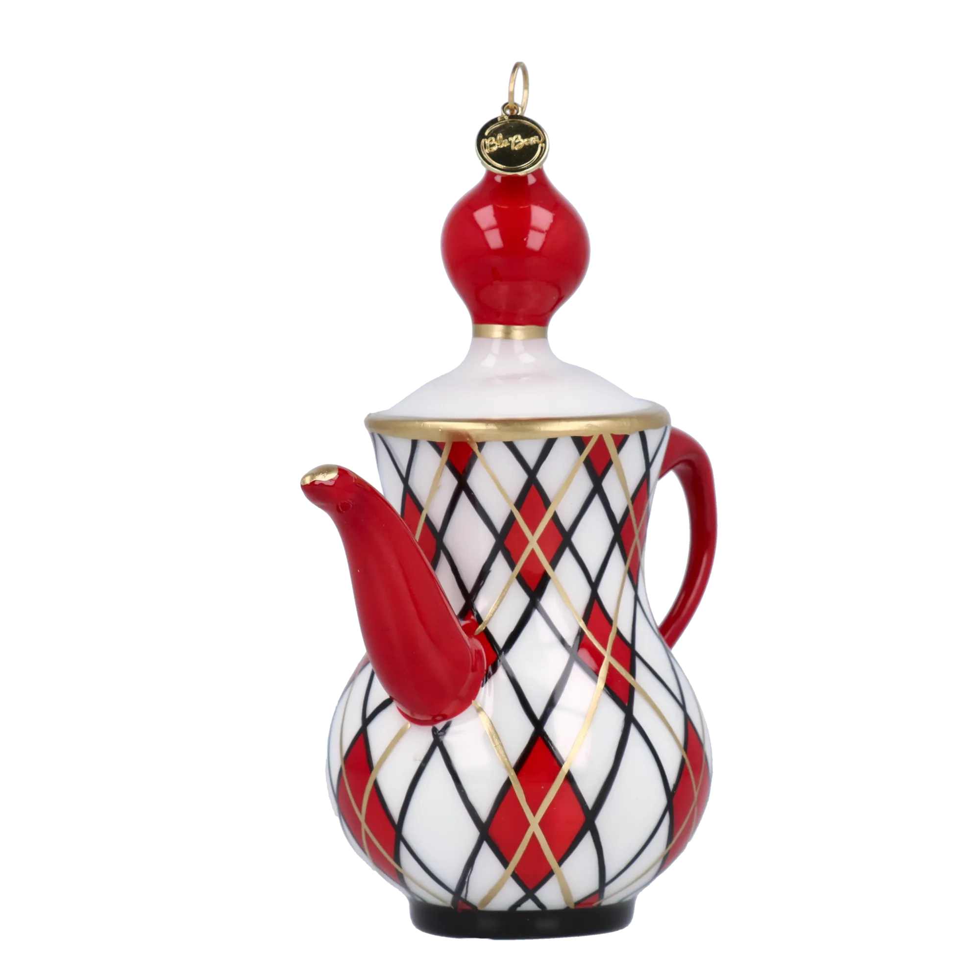 Crimson Harlequin Teapot Premium christmas glass ornament 2025-091