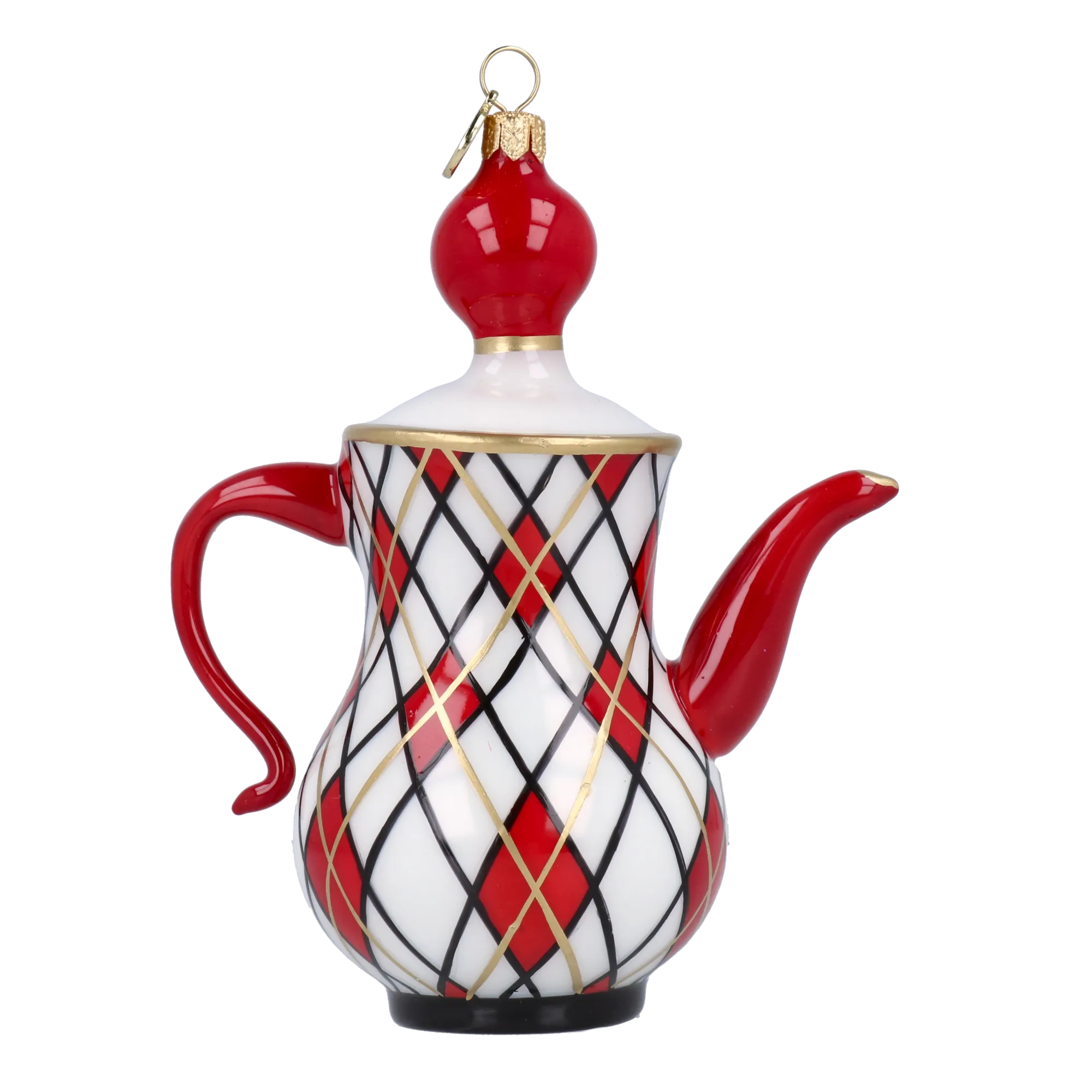 Crimson Harlequin Teapot Premium christmas glass ornament 2025-091