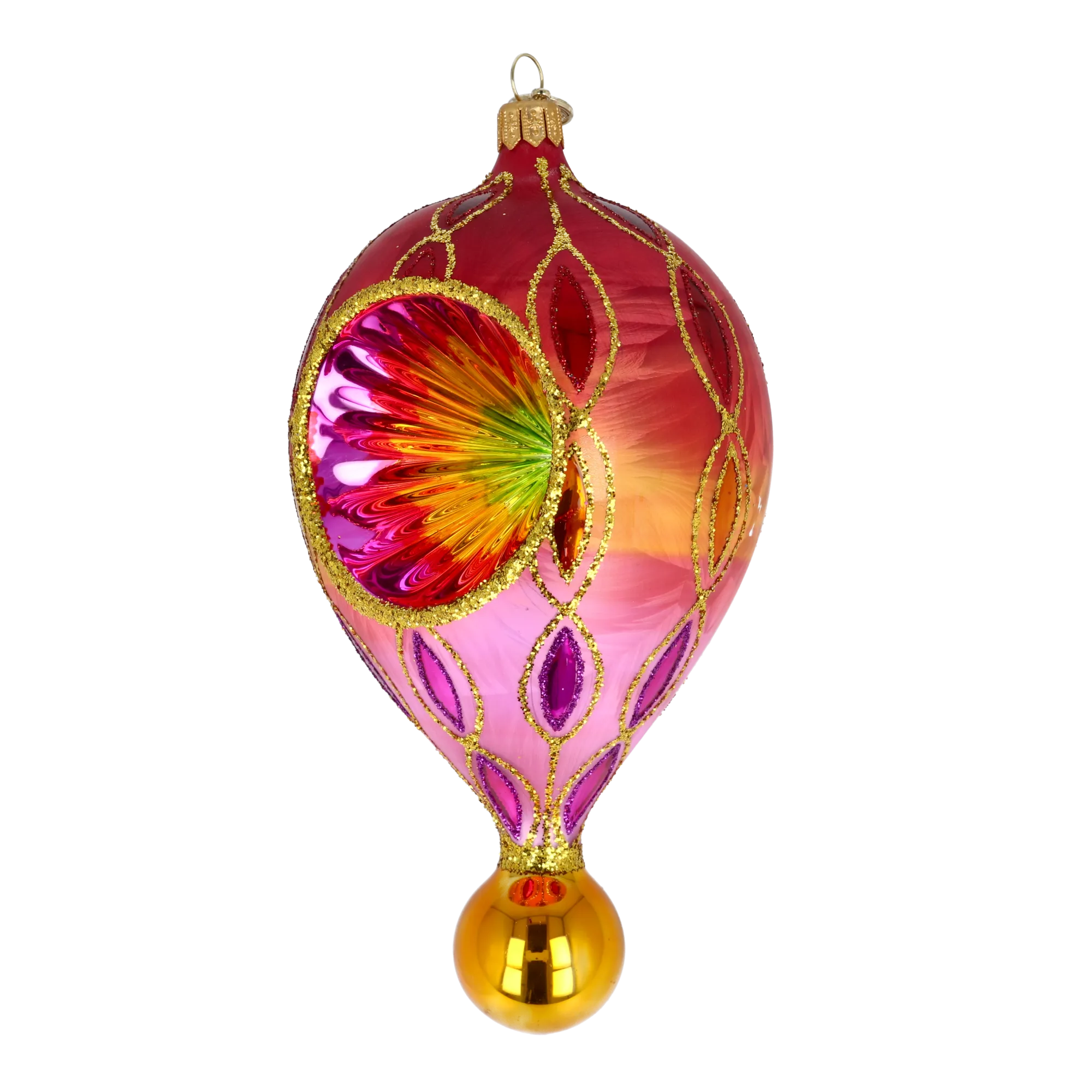 Crimson Solstice Echo | Hand-Painted Glass Ornament | Blubom 2025-112