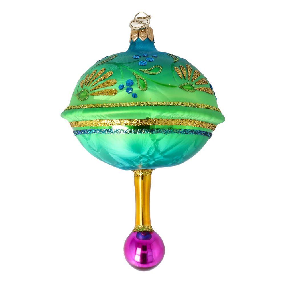 Teal Garden Nocturne | Hand-Painted Glass Ornament | Blubom 2025-120