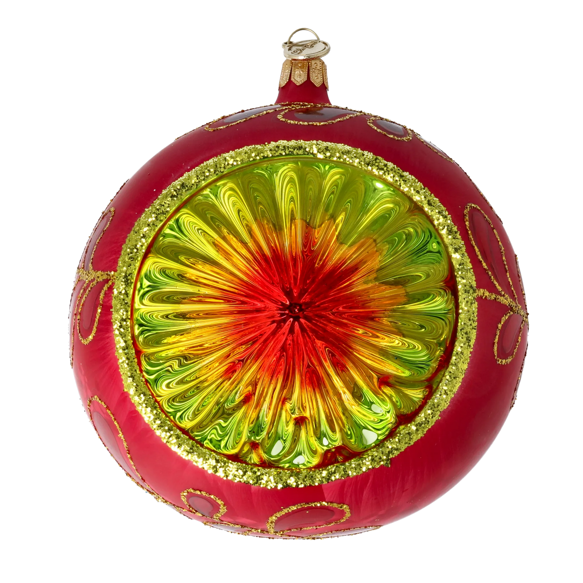 Crimson Solar Resonance | Hand-Painted Glass Ornament | Blubom 2025-123