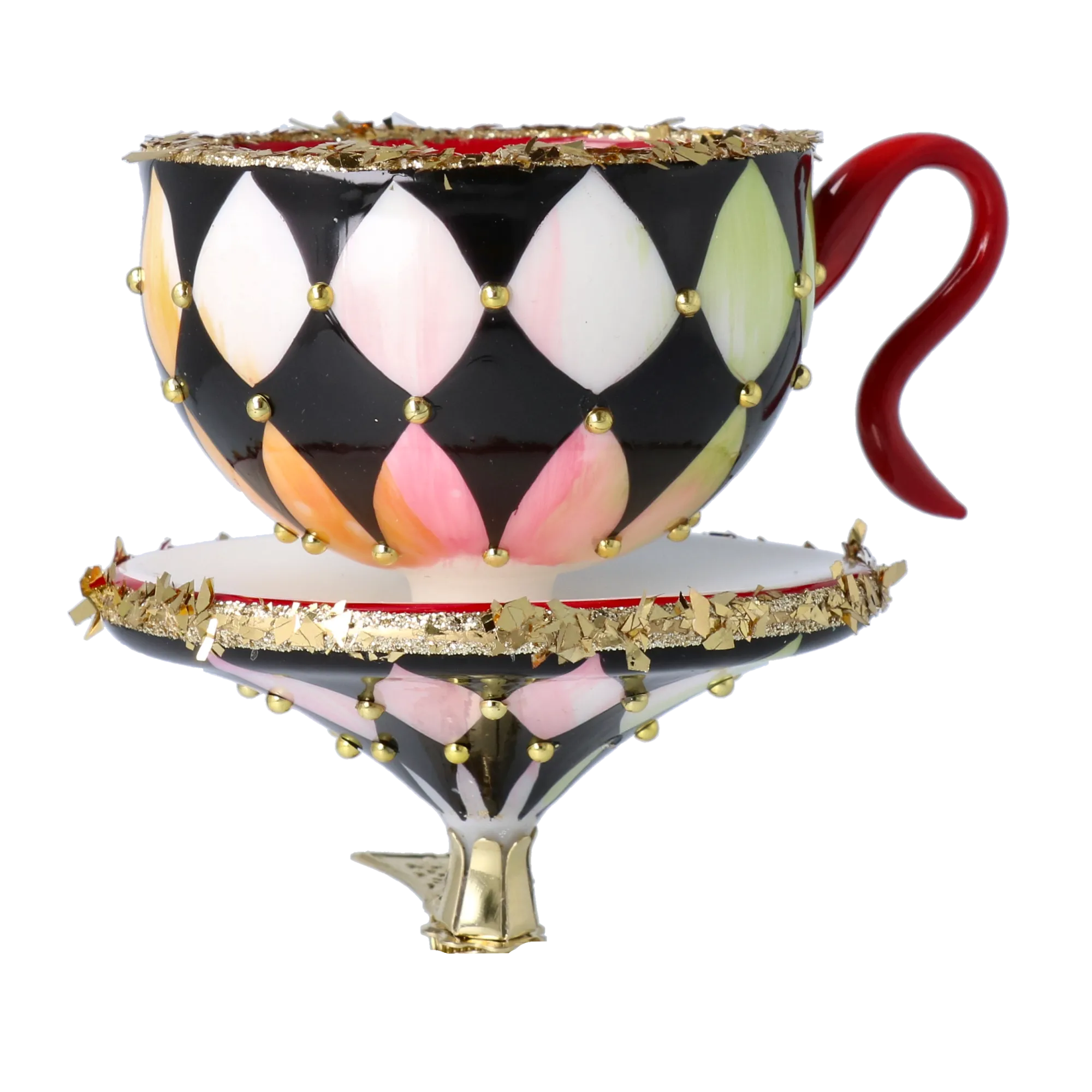 Royal Tea Delight Tea cup Ornament Handmade Glass Christmas ornament 2025-124