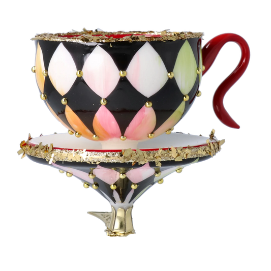 Royal Tea Delight Tea cup Ornament Handmade Glass Christmas ornament 2025-124
