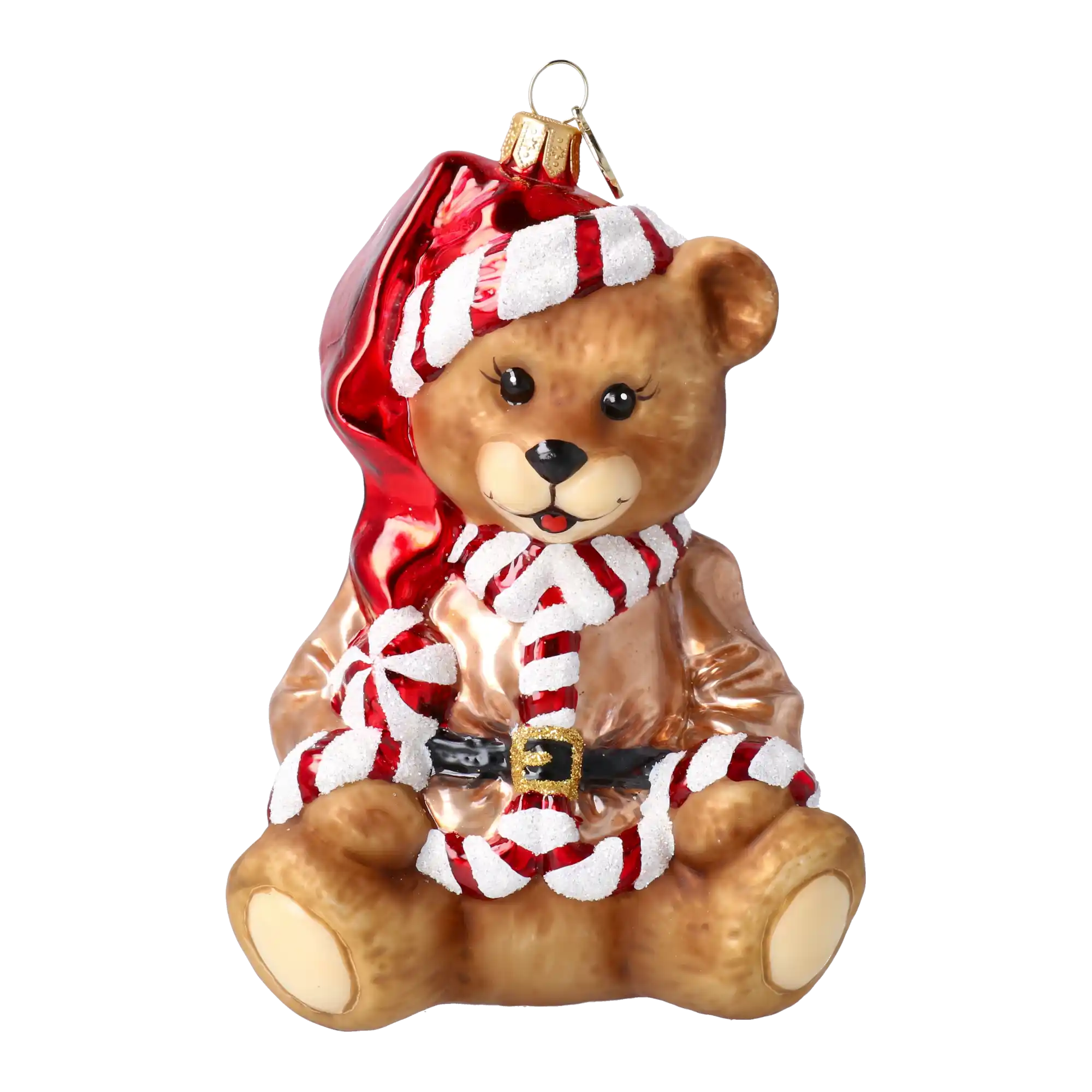 Szampański Miś W Kubraczku Szklana Ozdoba Piernik z cukierkami