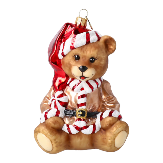 Szampański Miś W Kubraczku Szklana Ozdoba Piernik z cukierkami