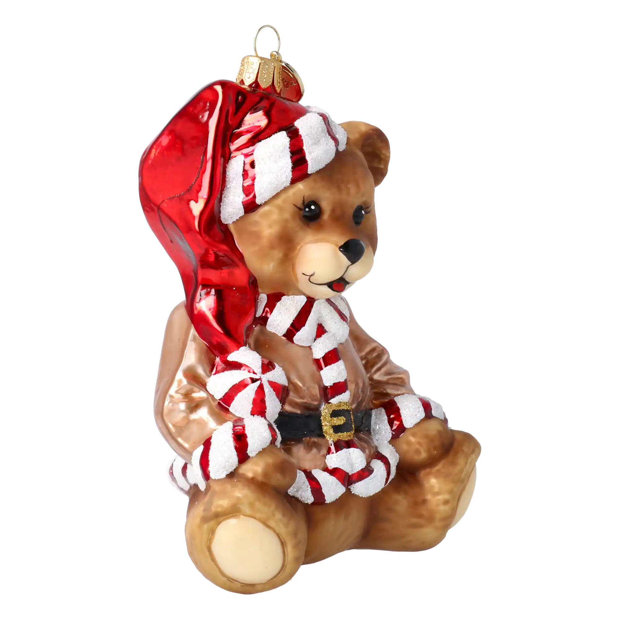 Szampański Miś W Kubraczku Szklana Ozdoba Piernik z cukierkami