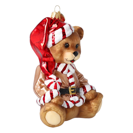 Szampański Miś W Kubraczku Szklana Ozdoba Piernik z cukierkami