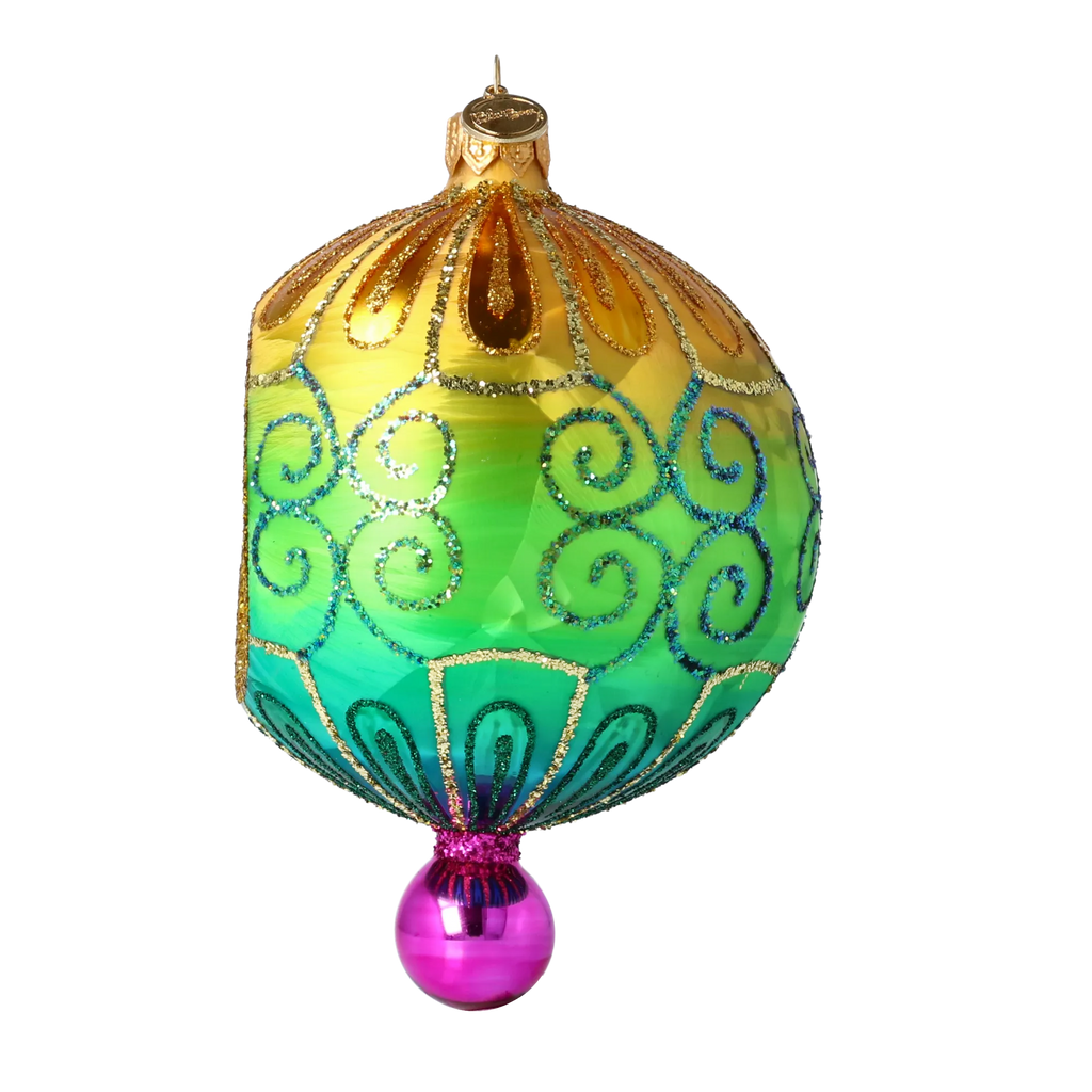 Saffron Meridian Bloom | Hand-Painted Glass Ornament | Blubom 2025-188