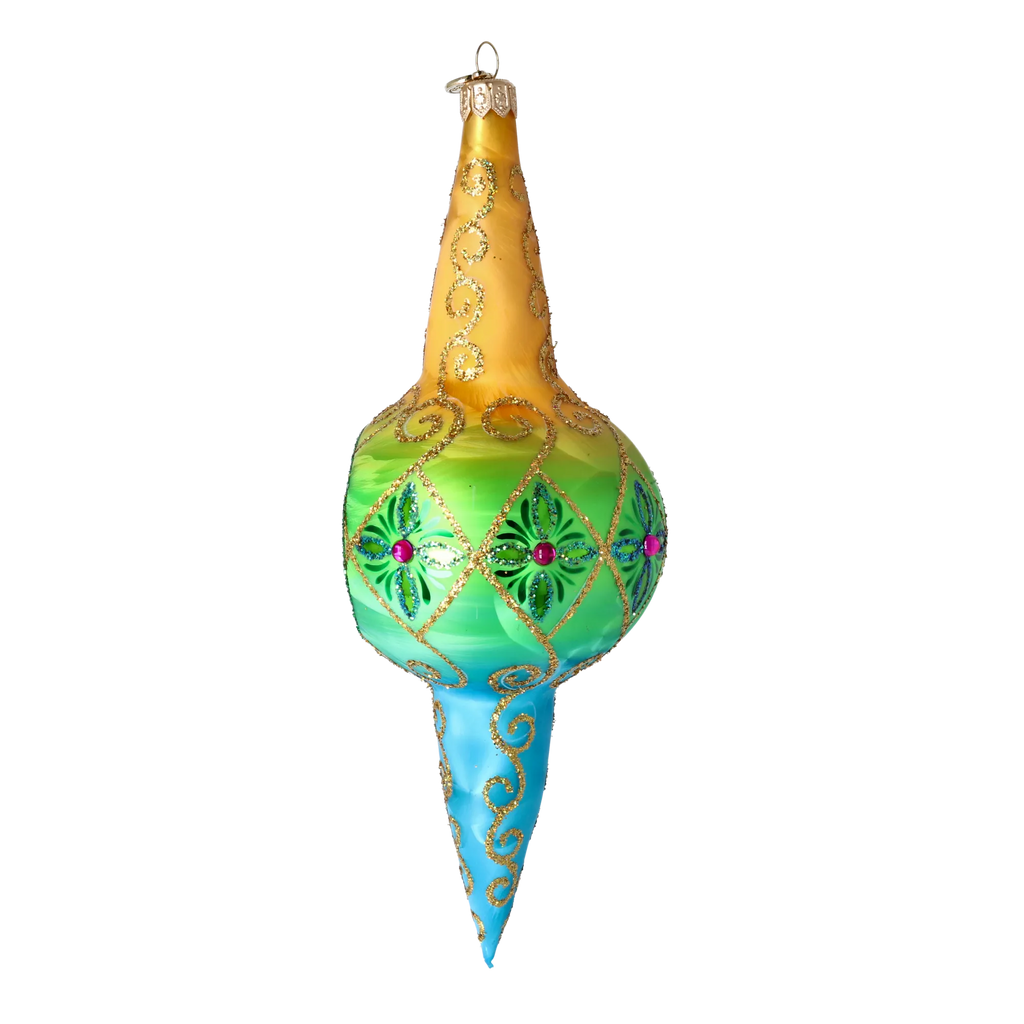 Saffron Tide Echo | Hand-Painted Glass Ornament | Blubom 2025-192