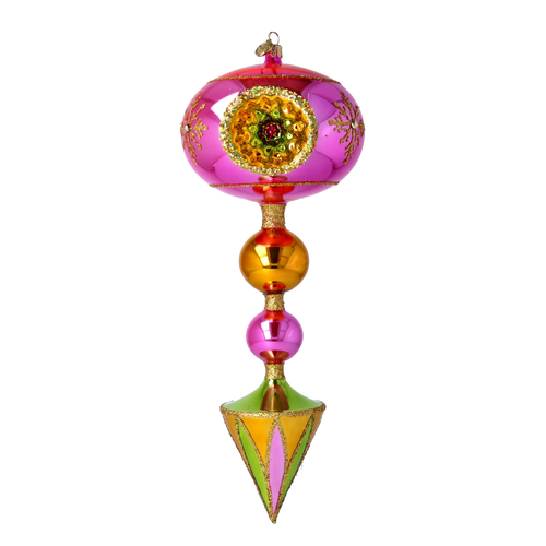 Cerise Saffron Solstice | Hand-Painted Glass Ornament | Blubom 2025-205