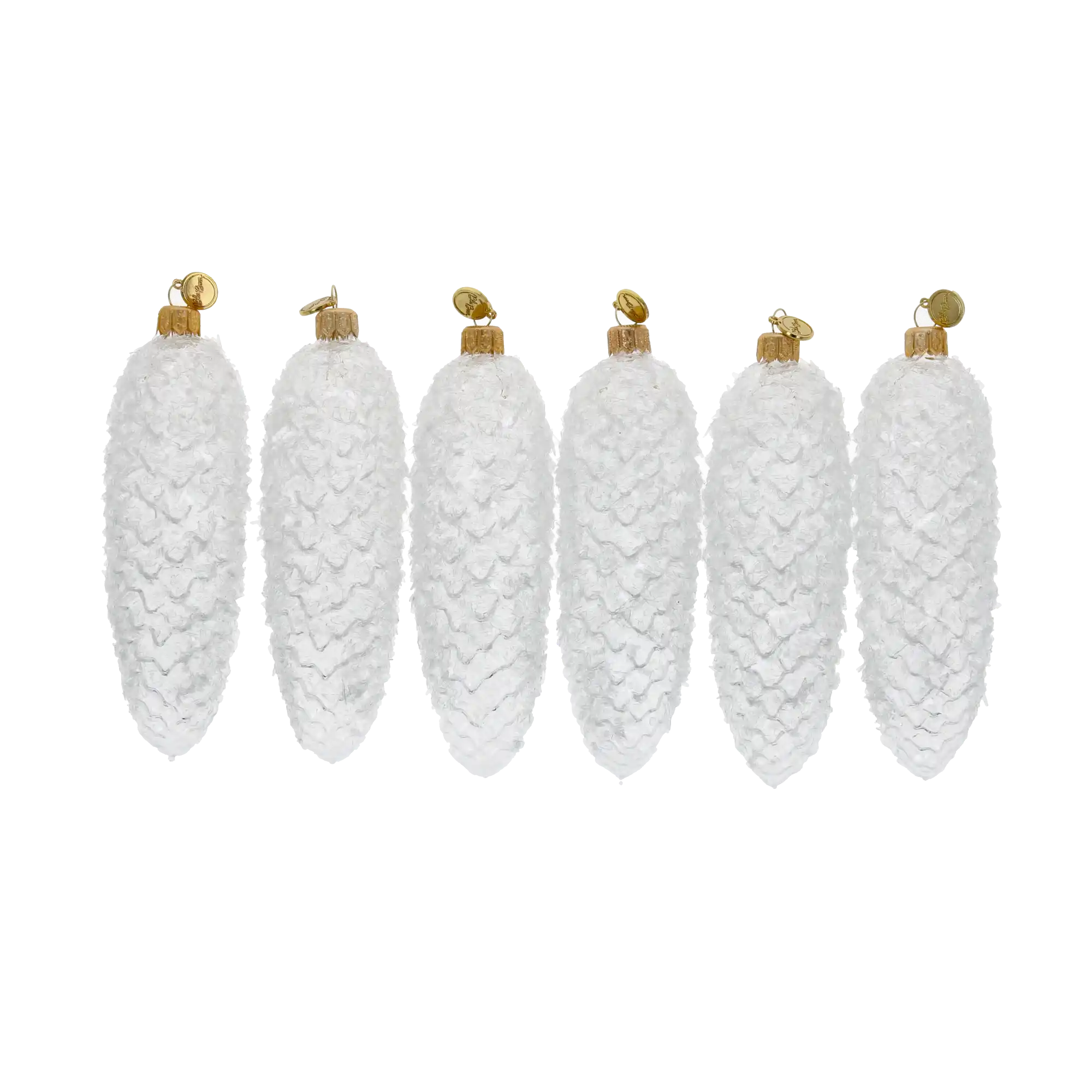 Crystal Frost Pinecone Ornaments – Set of 6. Handmade Glass Christmas ornament.
