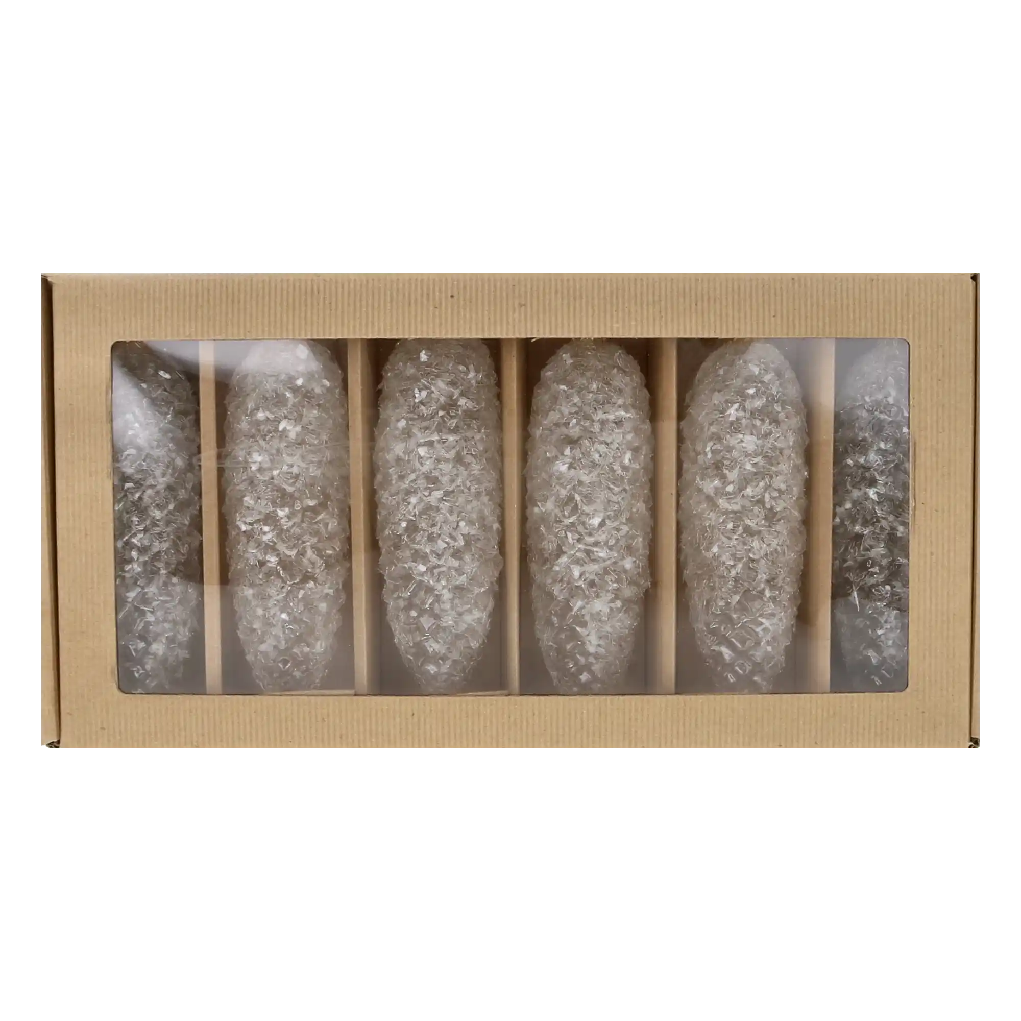 Crystal Frost Pinecone Ornaments – Set of 6. Handmade Glass Christmas ornament.