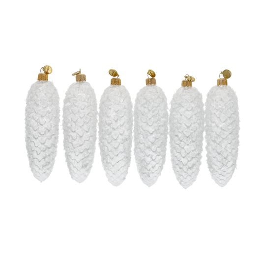 Crystal Frost Pinecone Ornaments – Set of 6. Handmade Glass Christmas ornament. 2025-207