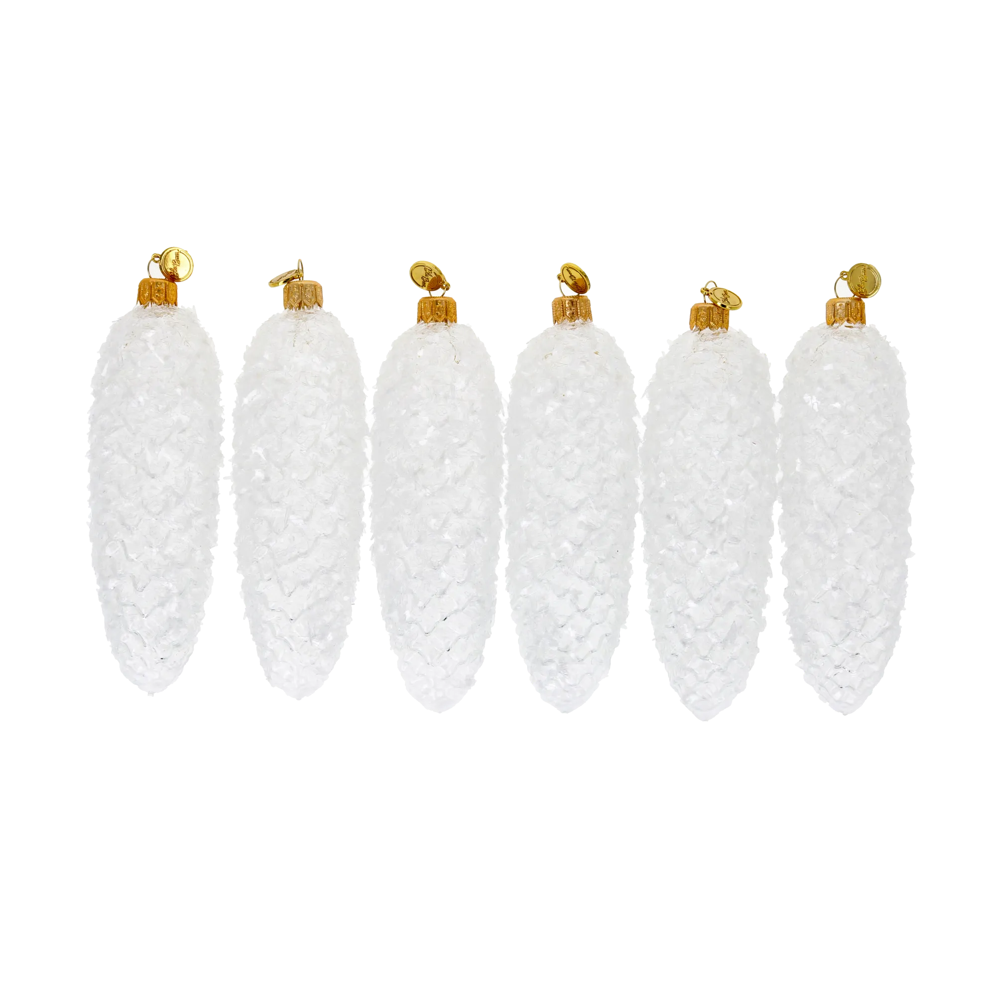 Crystal Frost Pinecone Ornaments – Set of 6. Handmade Glass Christmas ornament. 2025-207
