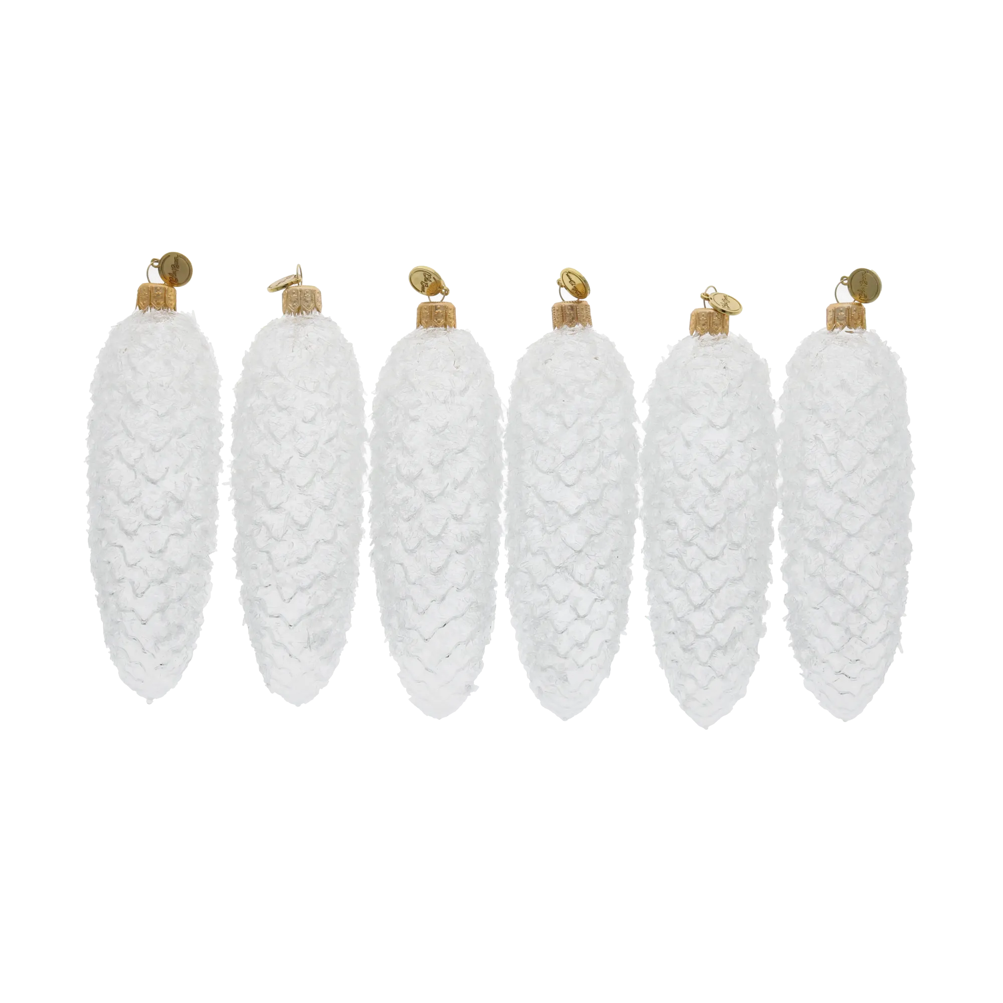 Crystal Frost Pinecone Ornaments – Set of 6. Handmade Glass Christmas ornament. 2025-207