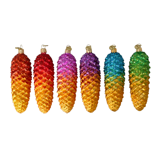 Rainbow Forest – 6 Set of Glass Pinecone Ornaments Handmade Glass Christmas ornament. 2025-210