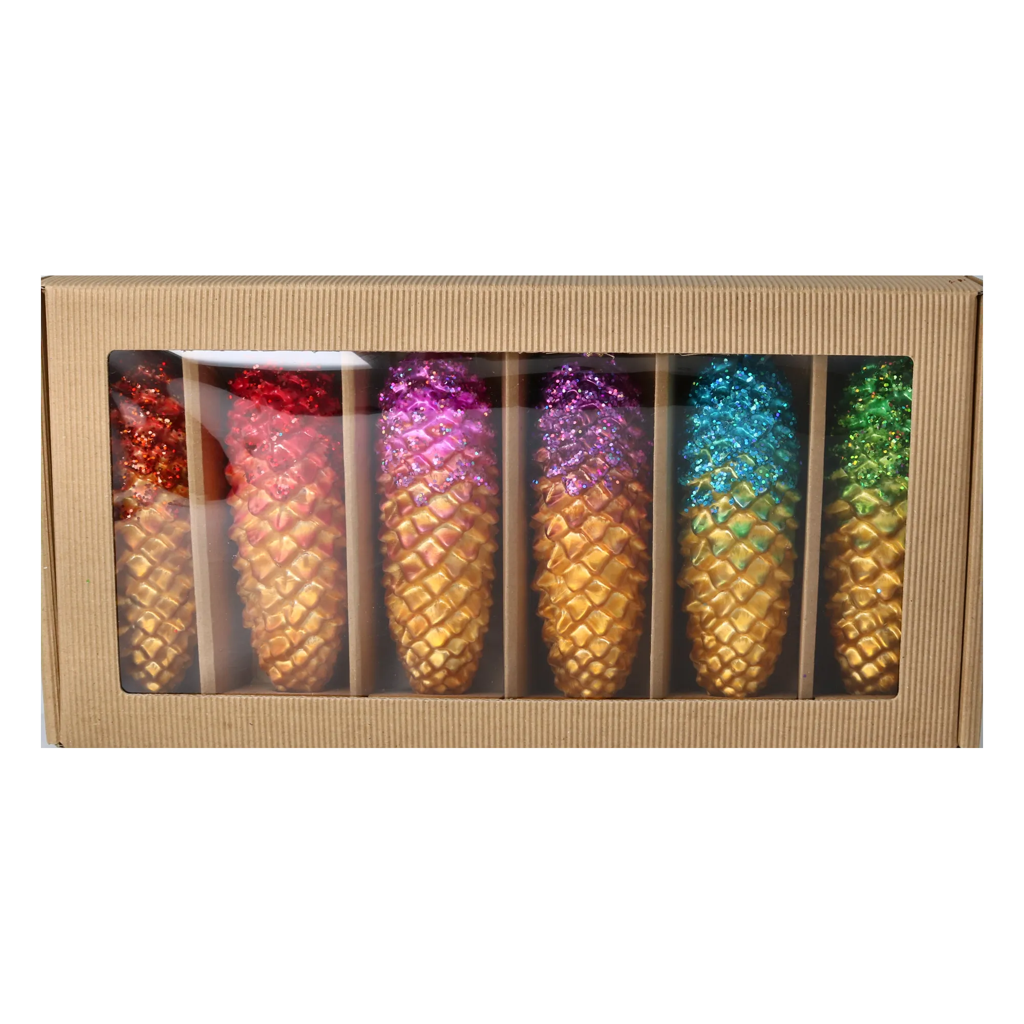 Rainbow Forest – 6 Set of Glass Pinecone Ornaments Handmade Glass Christmas ornament. 2025-210