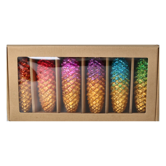 Rainbow Forest – 6 Set of Glass Pinecone Ornaments Handmade Glass Christmas ornament. 2025-210