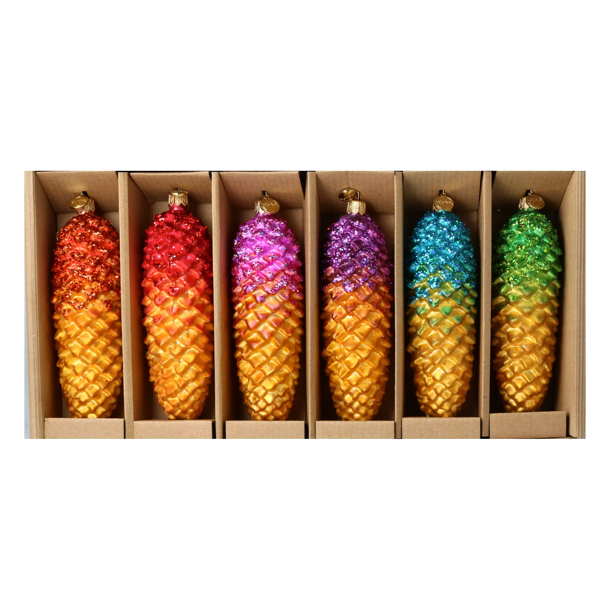 Rainbow Forest – 6 Set of Glass Pinecone Ornaments Handmade Glass Christmas ornament. 2025-210