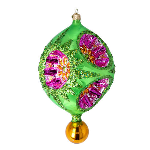 Emerald Garden Echo | Hand-Painted Glass Ornament | Blubom 2026-001