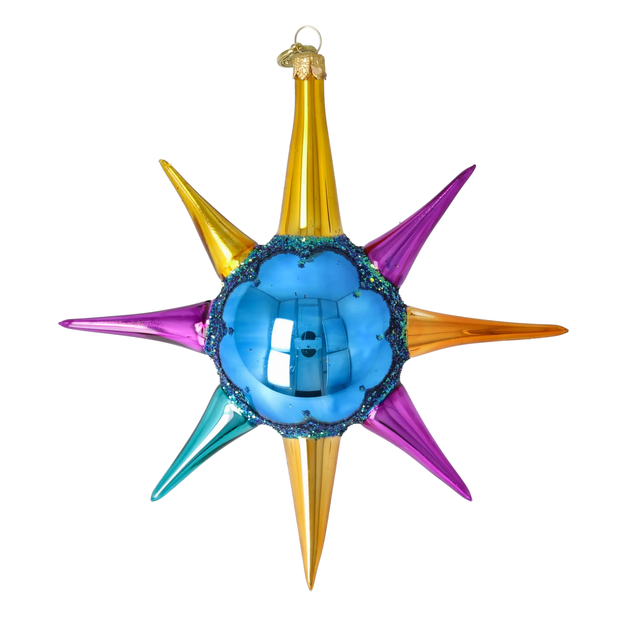 Blue Jewel Sunburst Glass Christmas ornament free blowing PRE-ORDER 2026-068