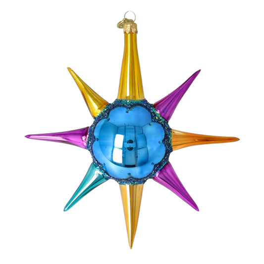 Blue Jewel Sunburst Glass Christmas ornament free blowing PRE-ORDER 2026-068